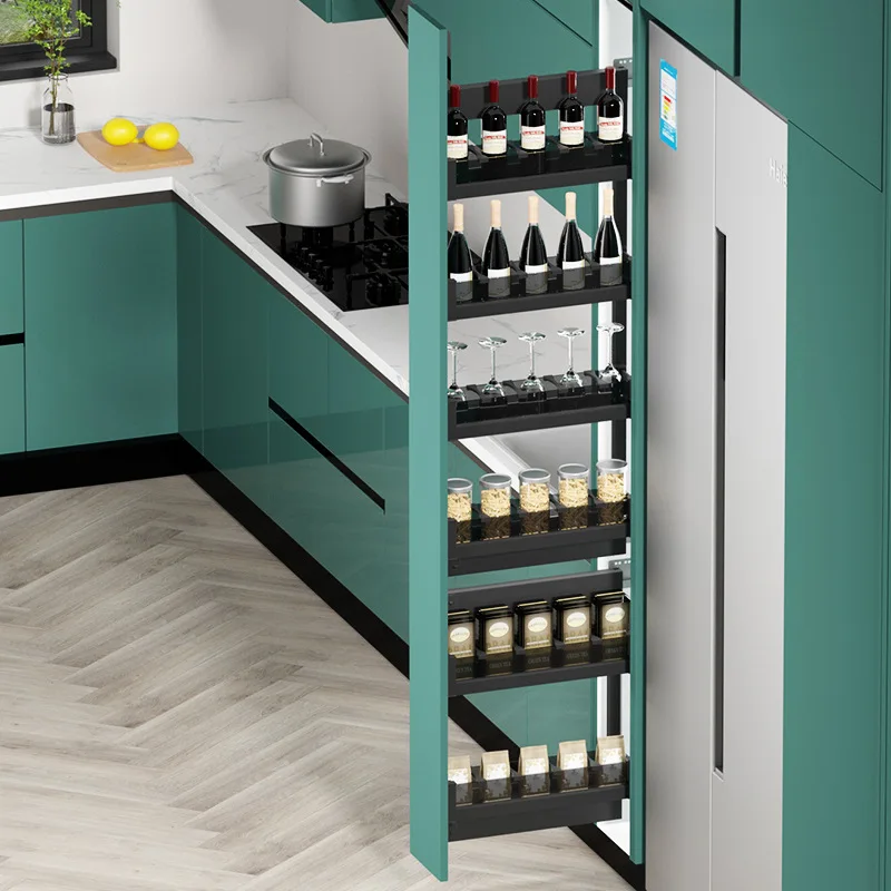 Kitchen Cabinet High Cabinet Drawer Type Extremely Narrow Small Side Pull Basket Seasoning Basket Snack Cabinet Multi-layer