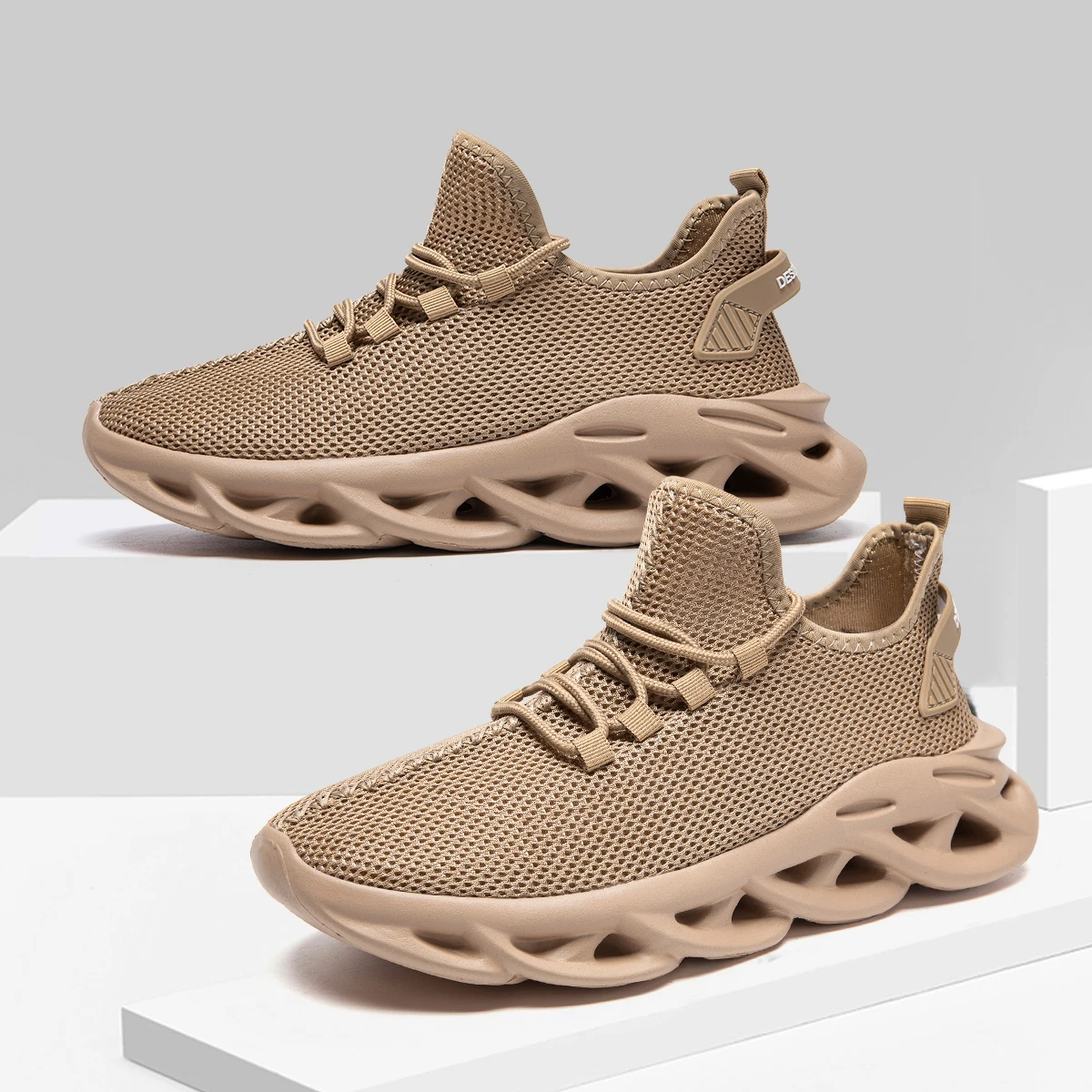 Breathable Mesh Running Shoes for Men Women, Lightweight Lace-Up Walking Sneakers with Blade Cushion Sole