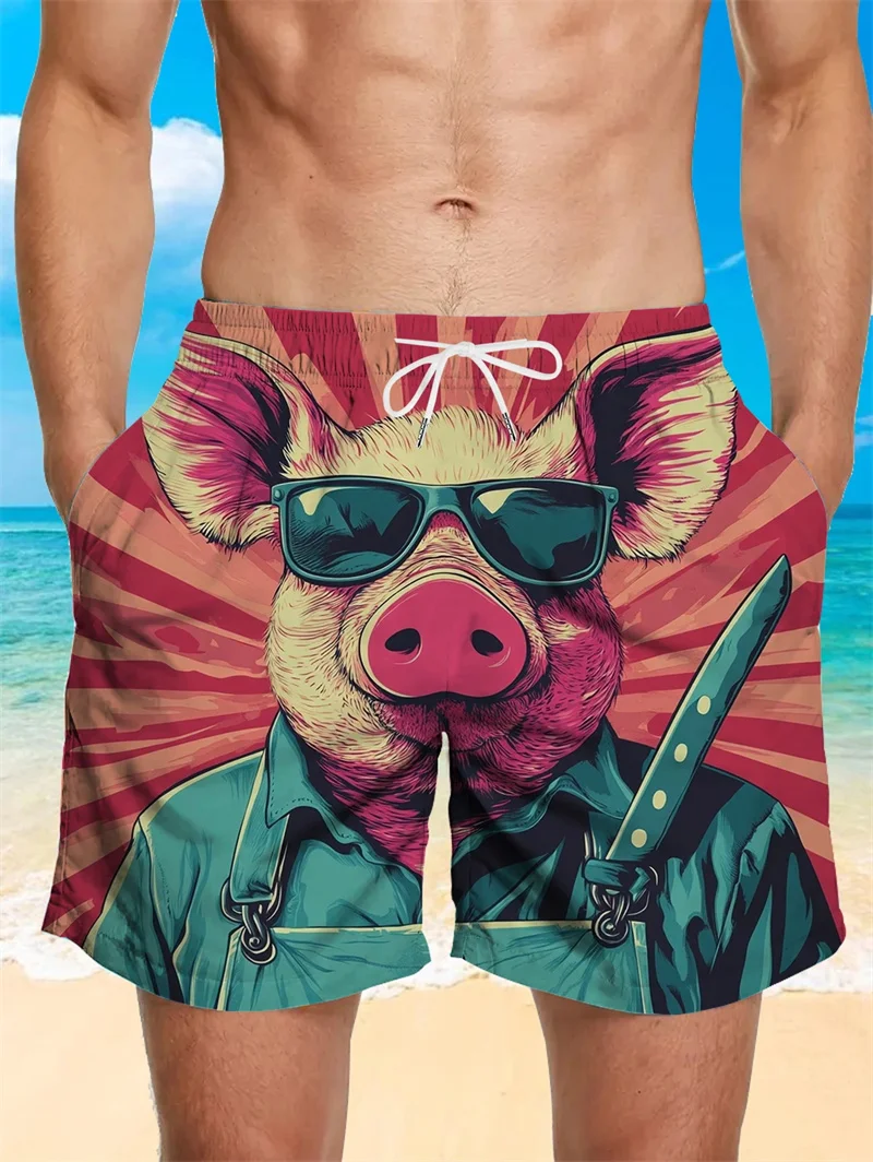 Новинка 2023 года, мужские милые мужские пляжные шорты с 3D принтом свиньи, повседневные свободные гавайские шорты, подходящие для мужской одежды