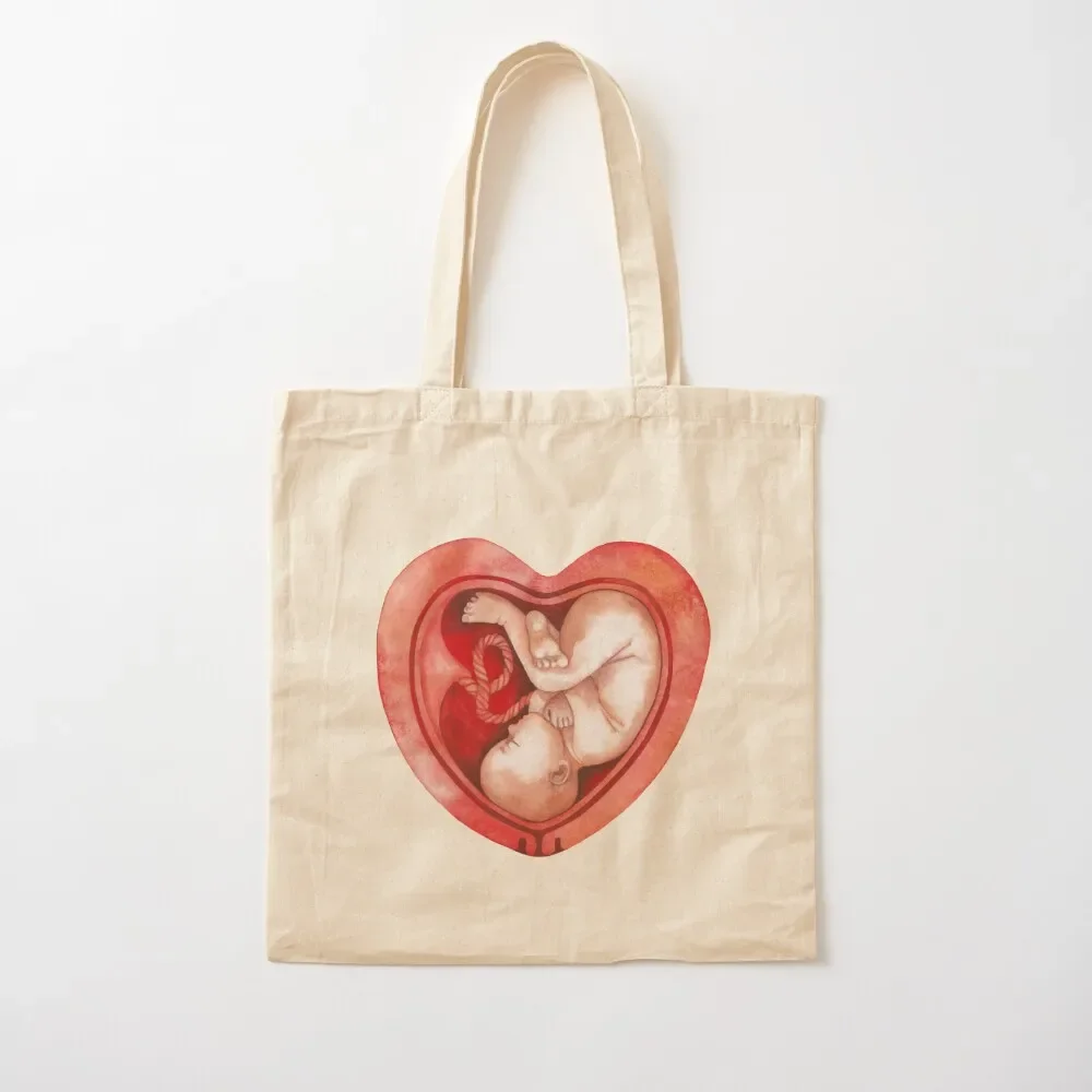 Watercolor fetus inside the heart shaped womb Tote Bag Women's shopping bag custom fabric bag handbag Women's shopper