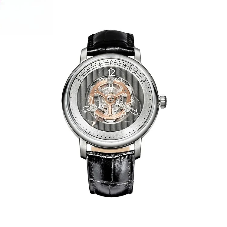 الموضة الكلاسيكية تجول ساعات معقد ثلاثة القرص عرض الوقت الزجاج المعدني اليابان 8215 حركة ساعة ميكانيكية للرجال