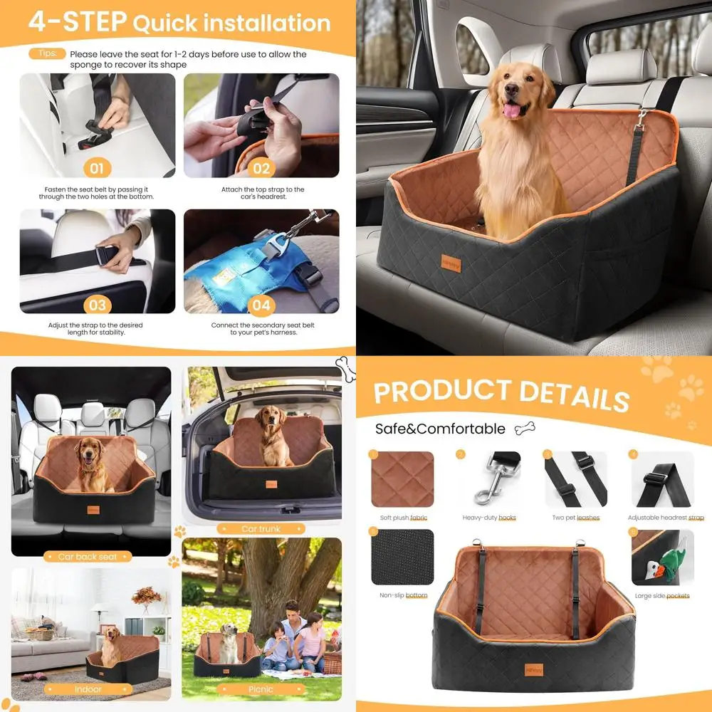 Washable Mat & Memory Foam Dog Car Seat for Small Pets Under 55lbs, Elevated Seat with Pockets & Anti-Slip Bed for Back Seat & T