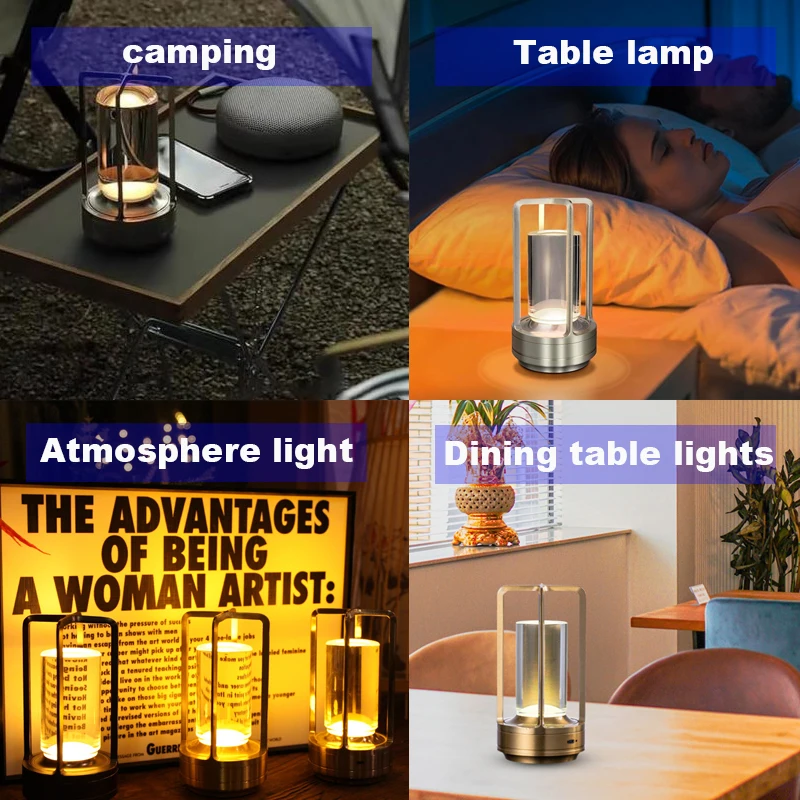 Lampe de table LED RGB Lumières nocturnes Décoration de festivals Atmosphères Bar Restaurant Lampe de bureau Rechargeable 16 couleurs Camping extérieur