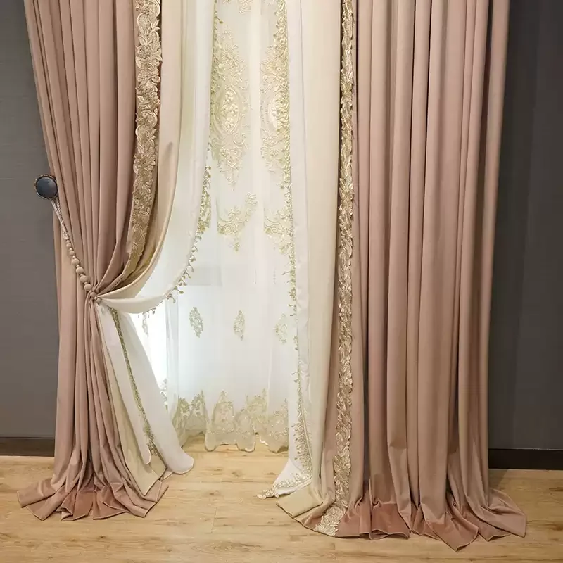 Gray Pink Spliced Lace Girl Princess Style New Modern Style Nature Vertically Curtain for Living Room Bedroom Dining Custom Size