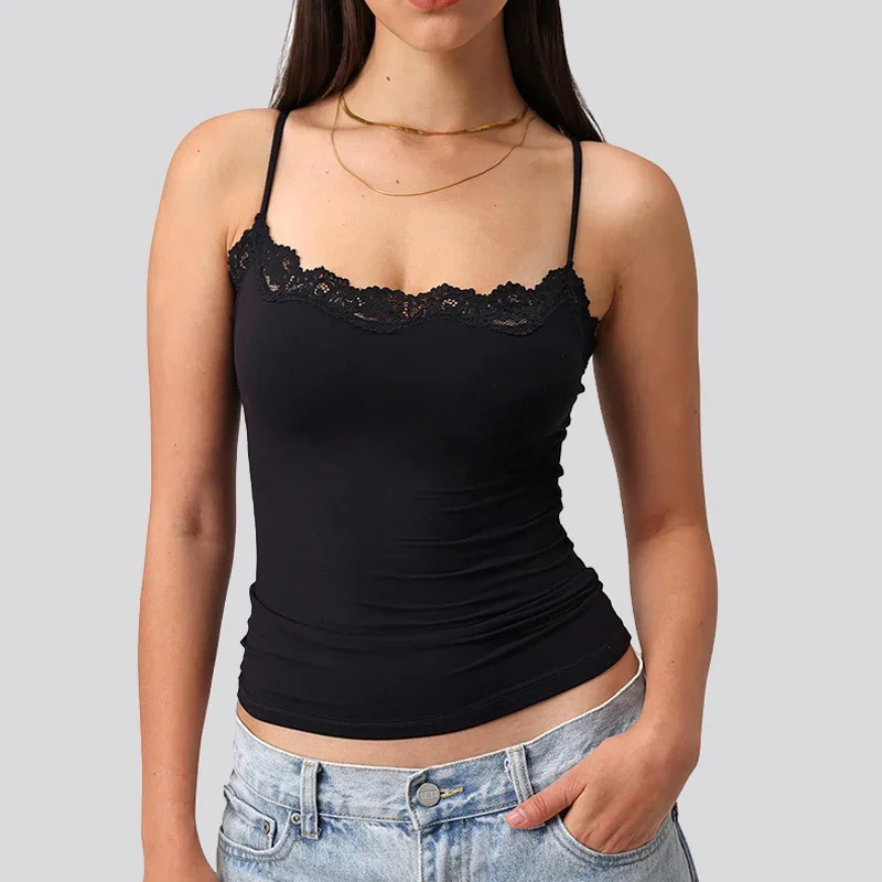 

Женский топ на тонких бретелях с квадратным вырезом и кружевной отделкой, однотонный, для многослойных образов, легкий и комфортный, весна-лето