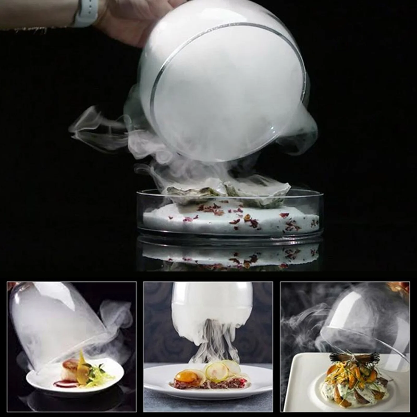 Household Smoking Dome Hood Transparent Kitchen Cooking Fume Hood Acrylic Njector Bell Infuser Cloche  snack dust tray Lids