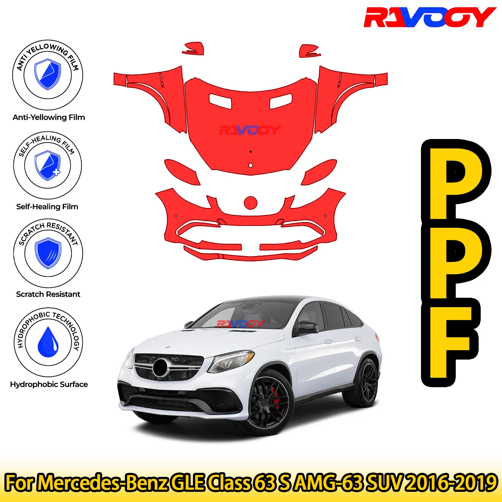

For Mercedes-Benz GLE Class 63 S AMG-63 SUV 2016-2019 Glossy Matte Black Precut front PPF Kit Paint Protection Film