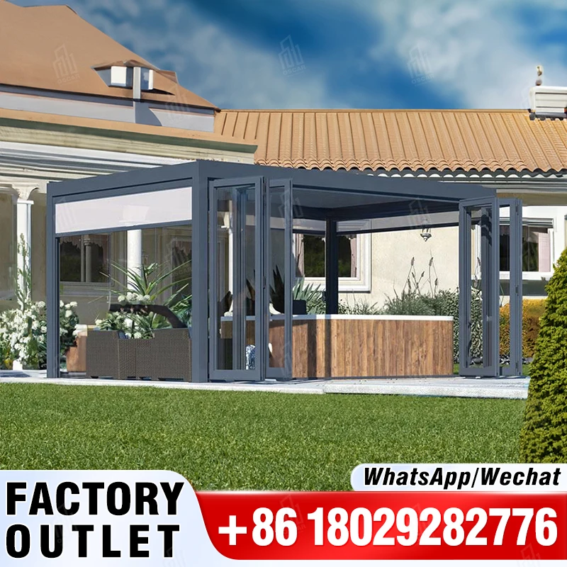 

Chinese Sun Shading Controllable Alfresco Pergola With Motorized Blinds