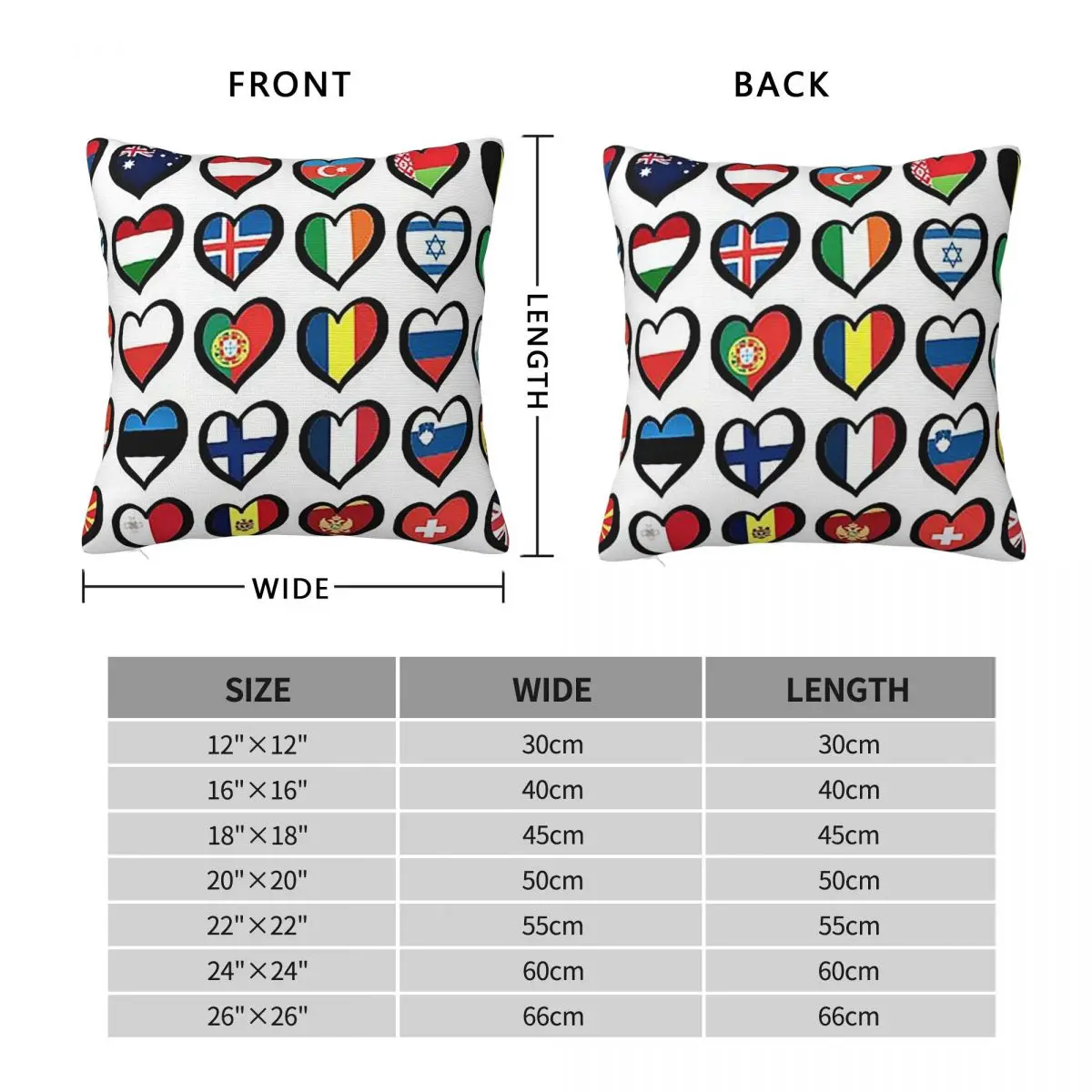 Eurovision Song Contest Flags Hearts ESC EBU Eurofans Square Pillowcase Pillow Cover Cushion Throw Pillow for Home Living Room