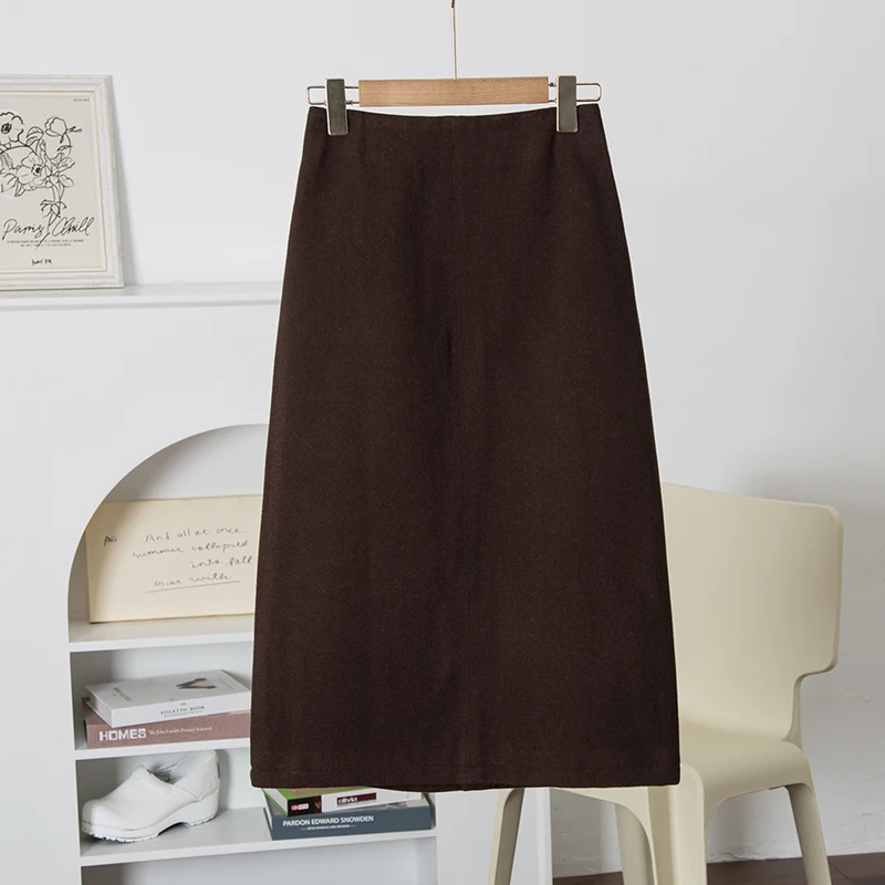

High Waist Faux Fur f Skirt Women's Commuter Long Skirt Pure Color Korean Sle Spring Faion Ladies' Premium Goods