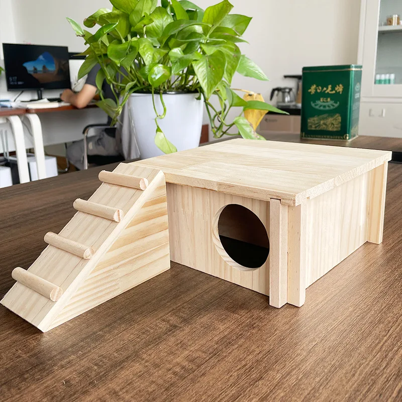 Hamster Two Bedroom Indoor House Maze Multi Grid Solid Wood Fun Toy Decoration Supplies Golden Wire Bear Landscape Shelter