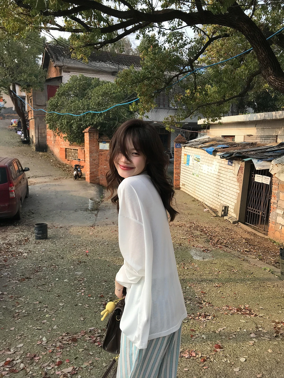 Sakura Hemp Plant Floral Print Long Sleeve round Neck T-Shirt Women's Loose Comfortable Breathable Summer Casual Top