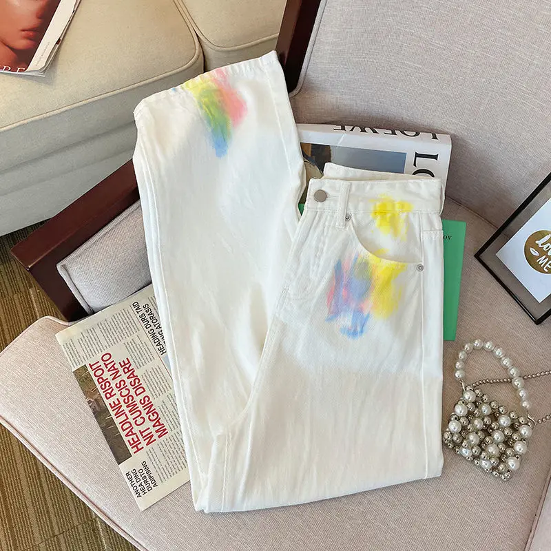 White Wide Leg Jeans for Women Summer 2023 New High Waist Slim Loose Fit Small Straight Leg Design Pants High Waisted Jeans