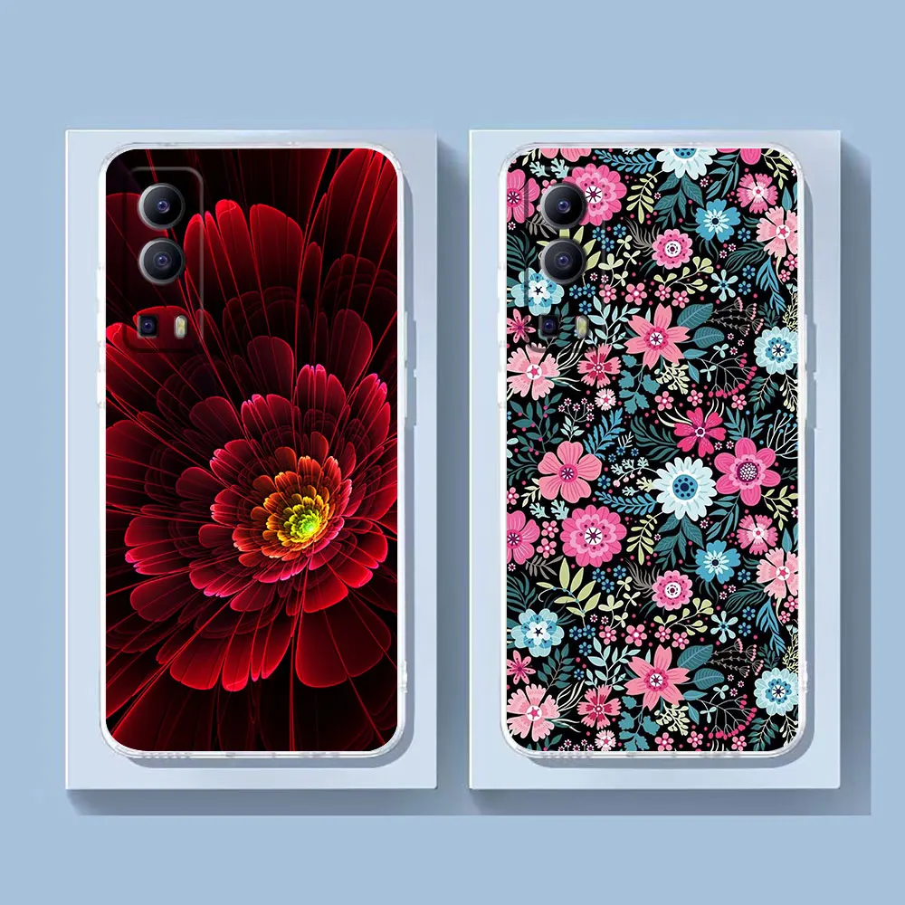 Clear Phone Case For VIVO Y30 Y32 Y33S Y50 Y51S Y52S Y53S Y55S Y66 Y77 Y93 Y95 Y97 V20 V21 5G 4G Case Funda Colorful Flowers