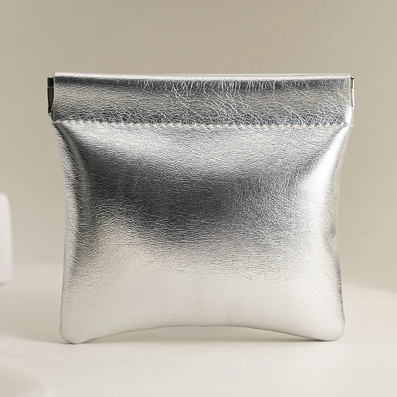 Super Cool Small Silver Wallet Portable Data Cable Storage Bag Snap Automatic Closure Wired Earphone Mini Digital Pouch