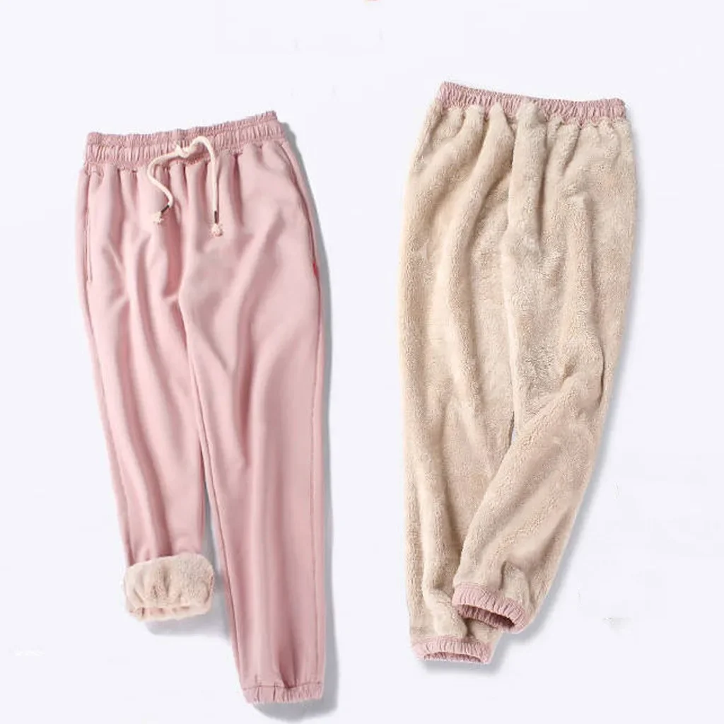 Mallas cálidas de invierno para mujer, pantalones gruesos de lana cálida de talla grande, pantalones largos gruesos, mallas informales de Color sólido a la moda