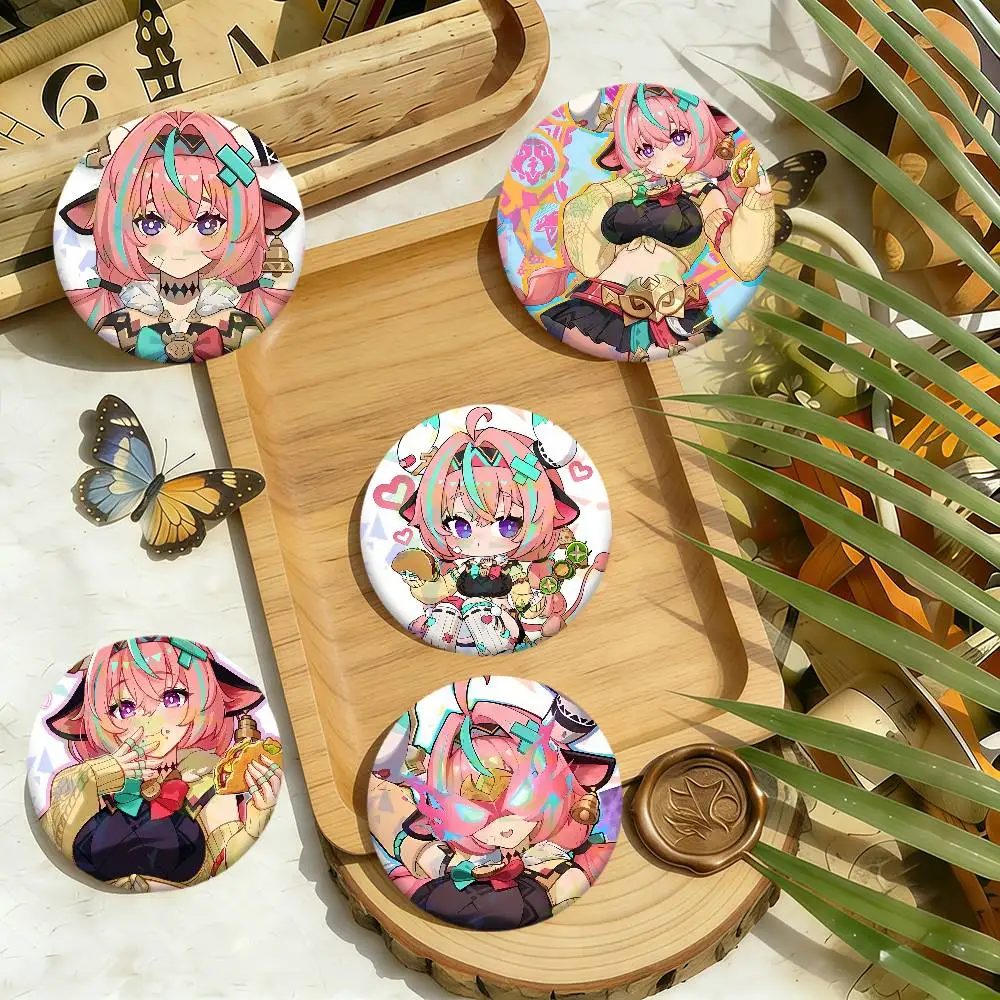 

game Genshin Impact varesa kawaii Round Pin Brooch Laser Badges Collect Gifts Cosplay Clothes Backpack Decor