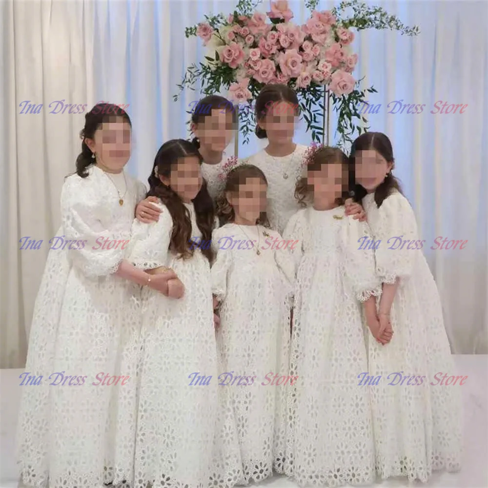 

Quality Milk Lace Baptism Communion Flower Girl Dress A-Line Wedding Ball Dresses Princess Kids Birthday Party Gowns Customised