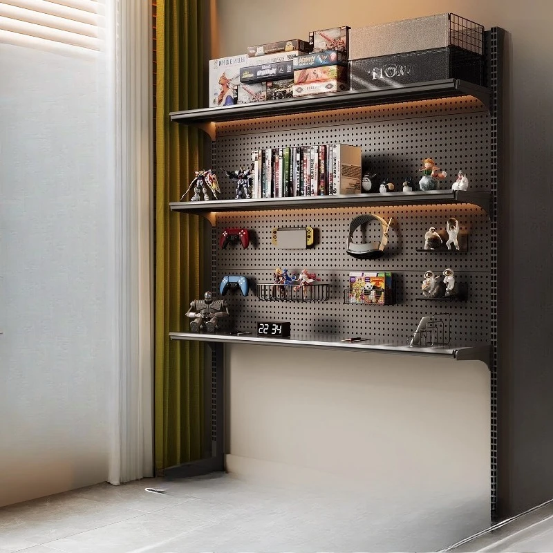 

Floor-to-ceiling double computer desk, hole board, shelf, vertical non-punching metal storage rack, study computer