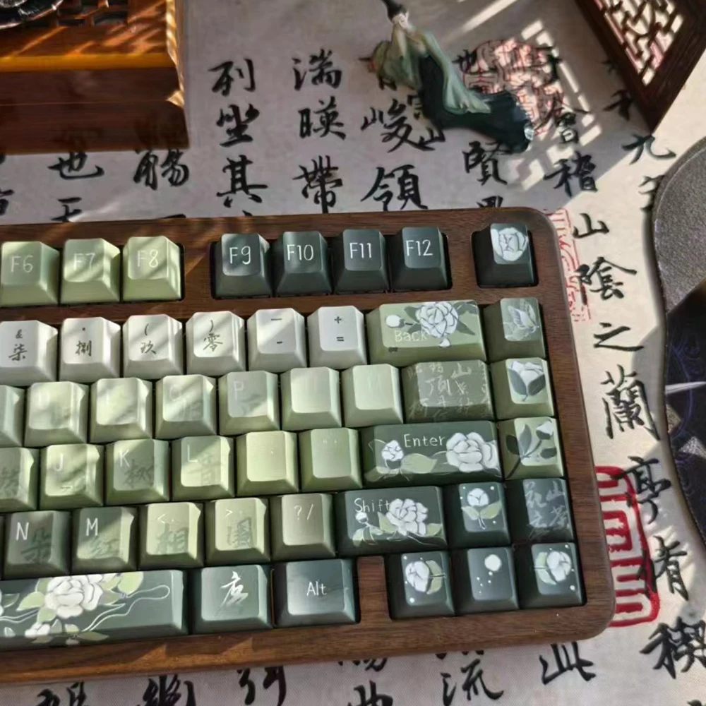 Imagem -02 - Estilo Chinês Keycaps Grupo 140 Teclas Camélia Keycaps Perfil Cereja Pbt Dye Sub Teclado Mecânico Iso Entrar