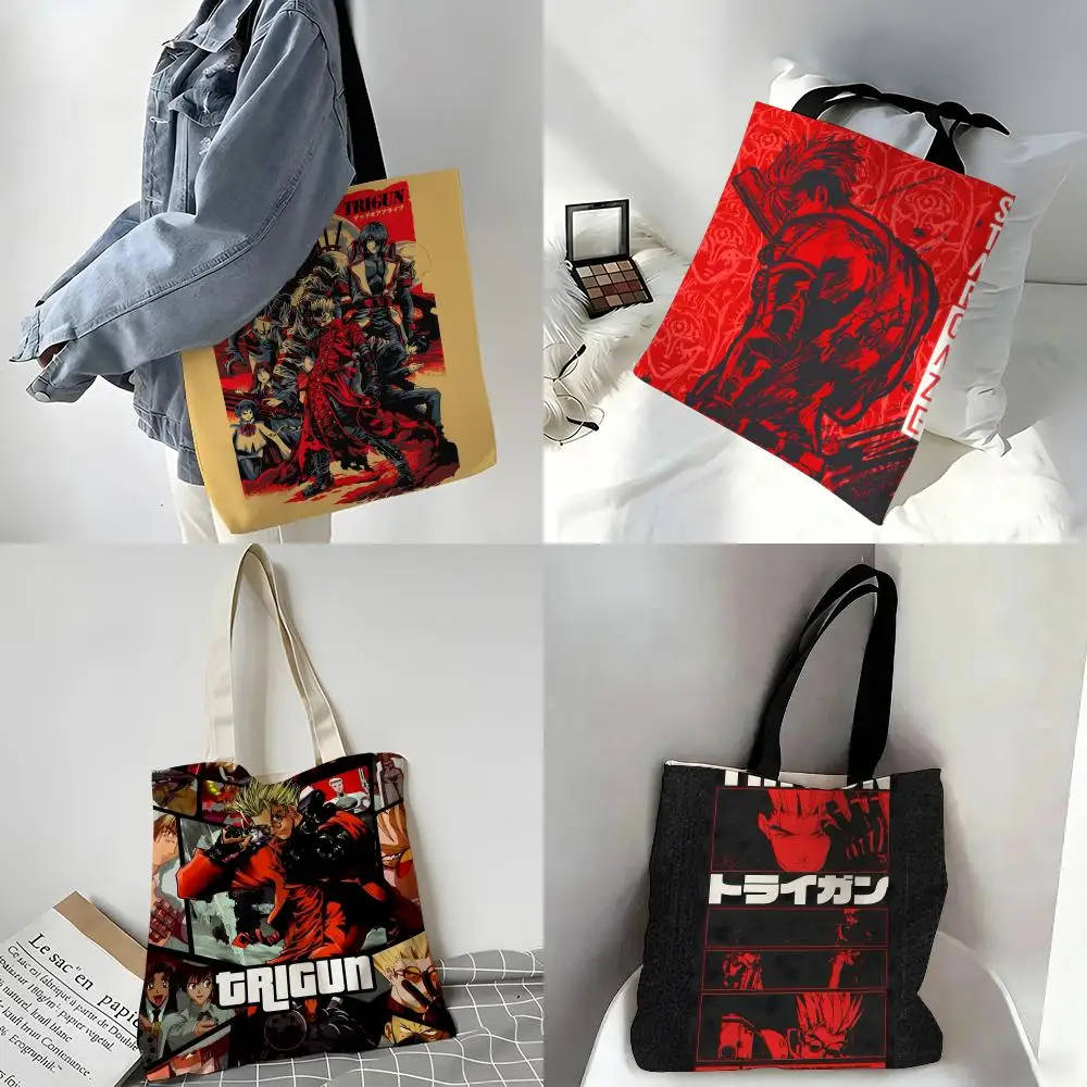 Classic Sci-Fi Western Anime Trigun Storage Bags Canvas Tote Bag - Festive Large Capacity Handbag for Picnic Travel Shopping