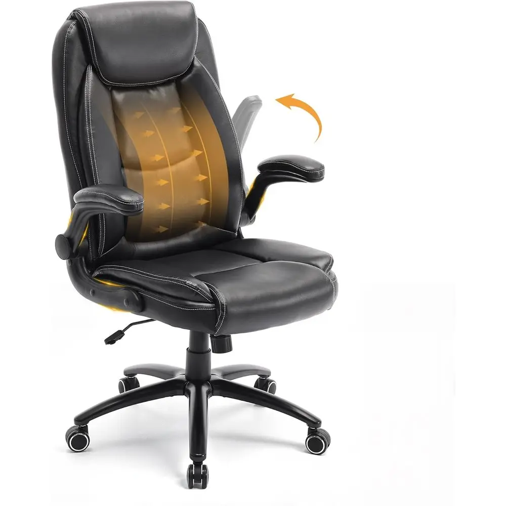 

Padded PU Leather Office Chair with Lift-Up Armrests, Recline, Adjustable Height, Tension, Breathable Seat, Supports up to 300lb