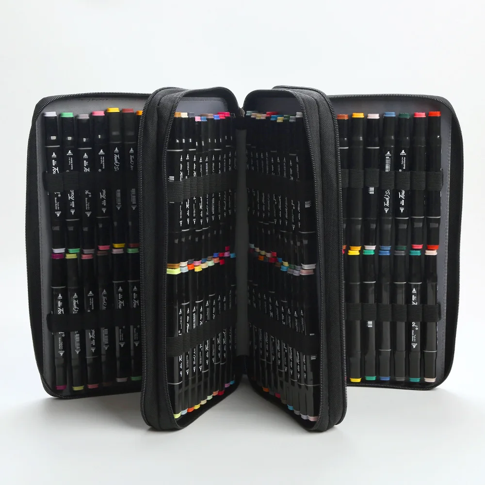 Marker Pen Organizer Case 120 Slots Large Capacity with Handy Wrap Portable Multilayer Holder for Primascolor Markers and Pen