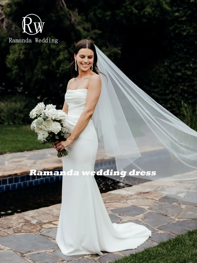 Ramanda Simple Strapless Satin Wedding Dress For Women Sexy Mermaid Bridal Gown For Charming Women Vestidos De Novia