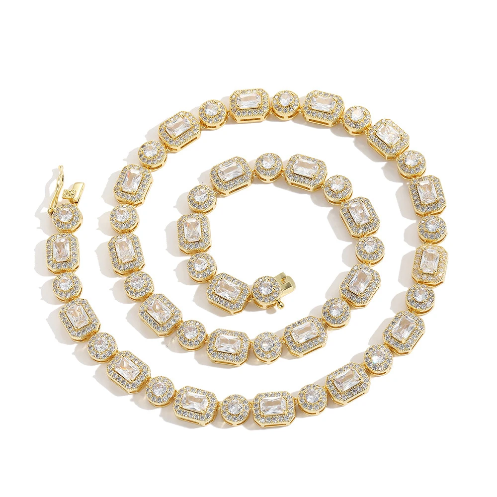 

Rectangle & Round Zircon Hip-hop Jewelry Trendy 8mm Mixed Baguette Tennis Chain Unisex Accessory