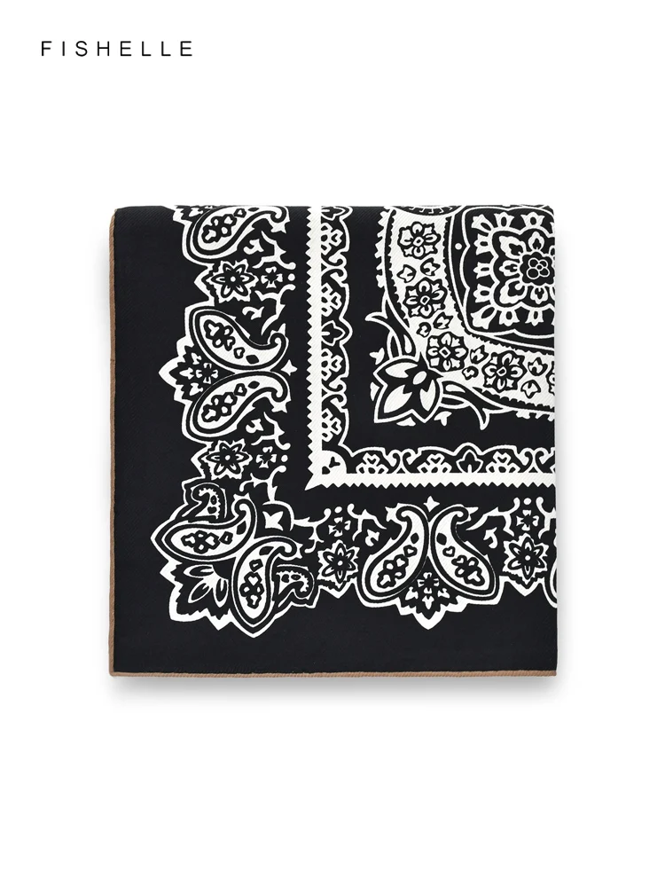

Black Paisley 100% Natural Silk Scarf Wrap Shawl Twill Luxury Gift Female Bandana Hijab Headband Square Scarves Neckerchief 90CM