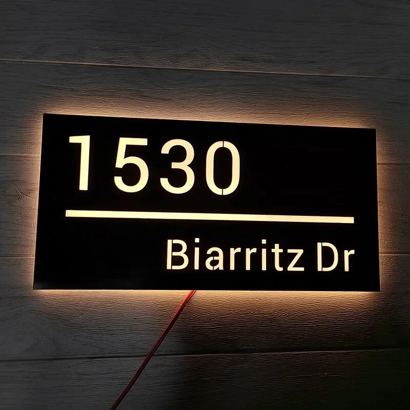 

Modern LED Stainless Steel House Numbers Plaque Address Number Plate Custom LED House Number Metal Backlit Address Plaque