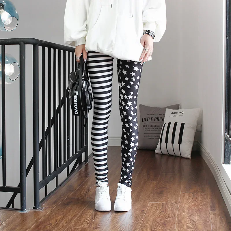

YRRETY High Waist Leggings Pants Fitness Graffiti Women Fashion Houndstooth Push Up Running Elastic Trousers Stripe Dot Bottom