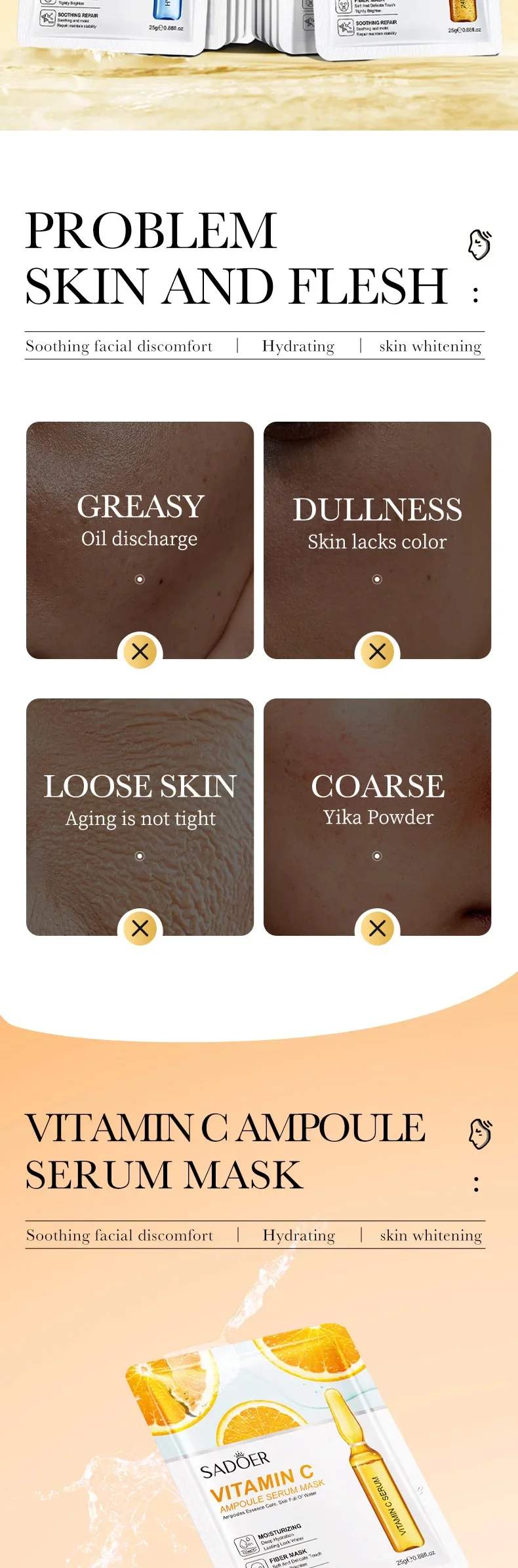 15 Stück SADOER 24K Gold Vitamin C Hyaluronsäure Gesichtsmasken für Gesicht, feuchtigkeitsspendend, straffend, feuchtigkeitsspendend, Gesichtsmaske, Gesichtspflege – Detail 2