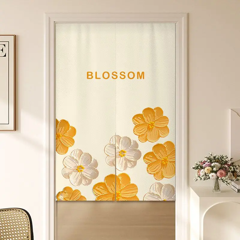 VIKAMA Japanese Light Blue Arch Flower Noren Doorway Curtain Room Divider Privacy Tapestry for Girls Bedroom Fresh Home Decor