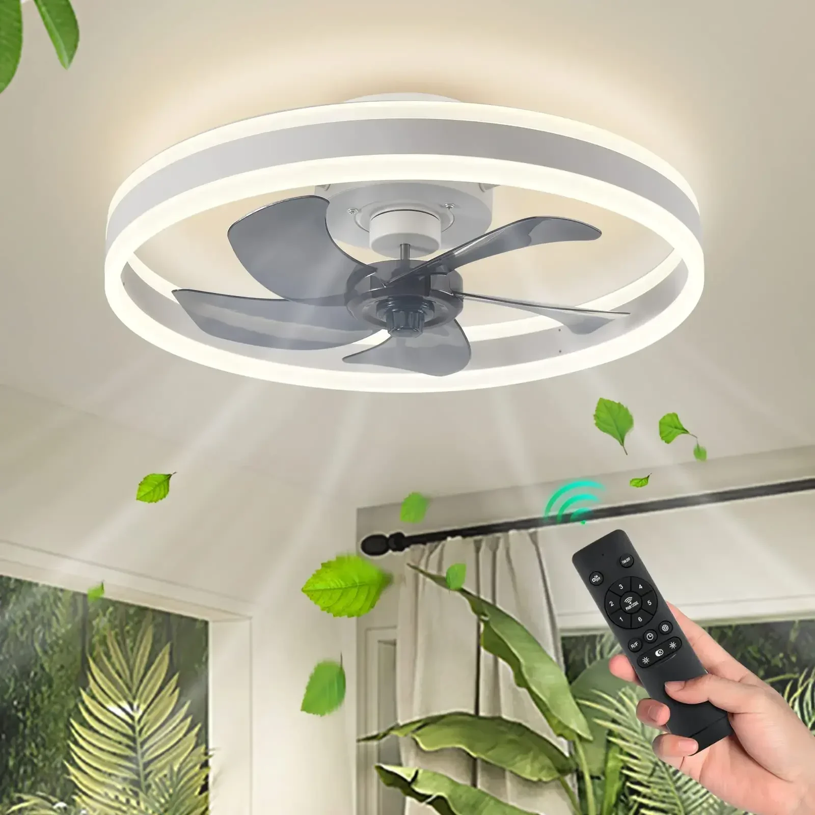 led ventilador de teto com controle remoto luz moderna piso baixo loft dc motor 6 velocidade timing casa decorativa 50cm 01