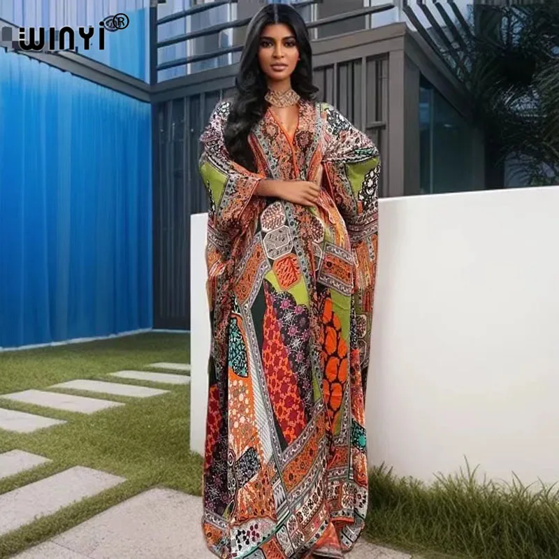 WINYI kimono Africa beach wear cover-ups fashion print elegant Cardigan beach outfits for women dress swimwear maxi coat abaya