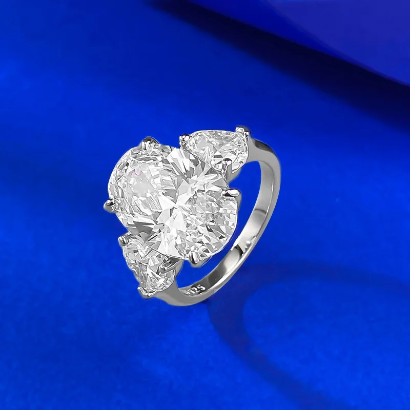 

Sparkling 10x15mm Oval High Carbon Diamond Women's Ring- 925 Sterling Silver Promise Wedding Band & Engagement Ring Jewelry Gift