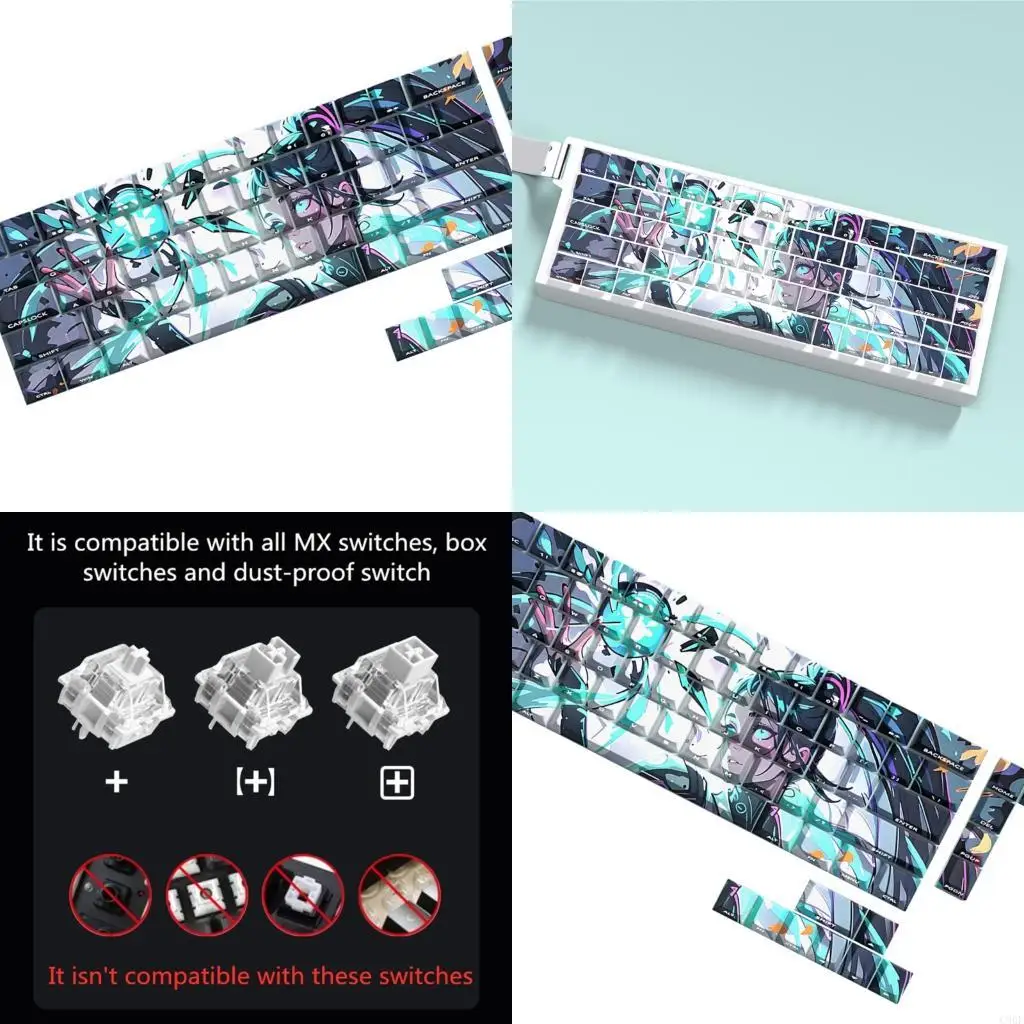 

C90F 74 Keys Anime Keycaps PBT PBT Printed Cartoond Gaming Caps