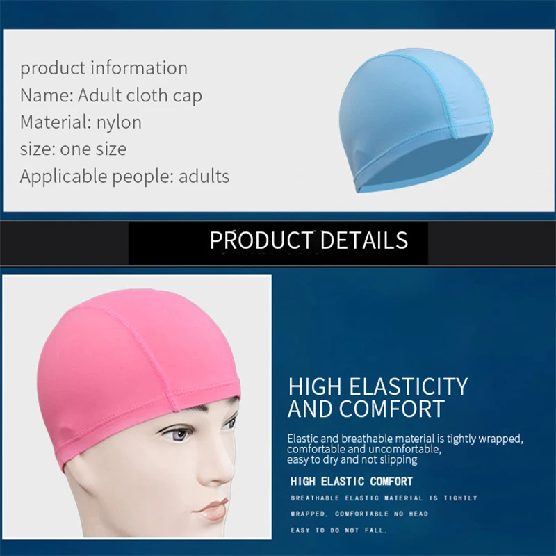 Swimming Cap Elastic Waterproof PU Fabric Protect Ears Long Hair Sports Swim Pool Hat  Free size for Men & Women Adults