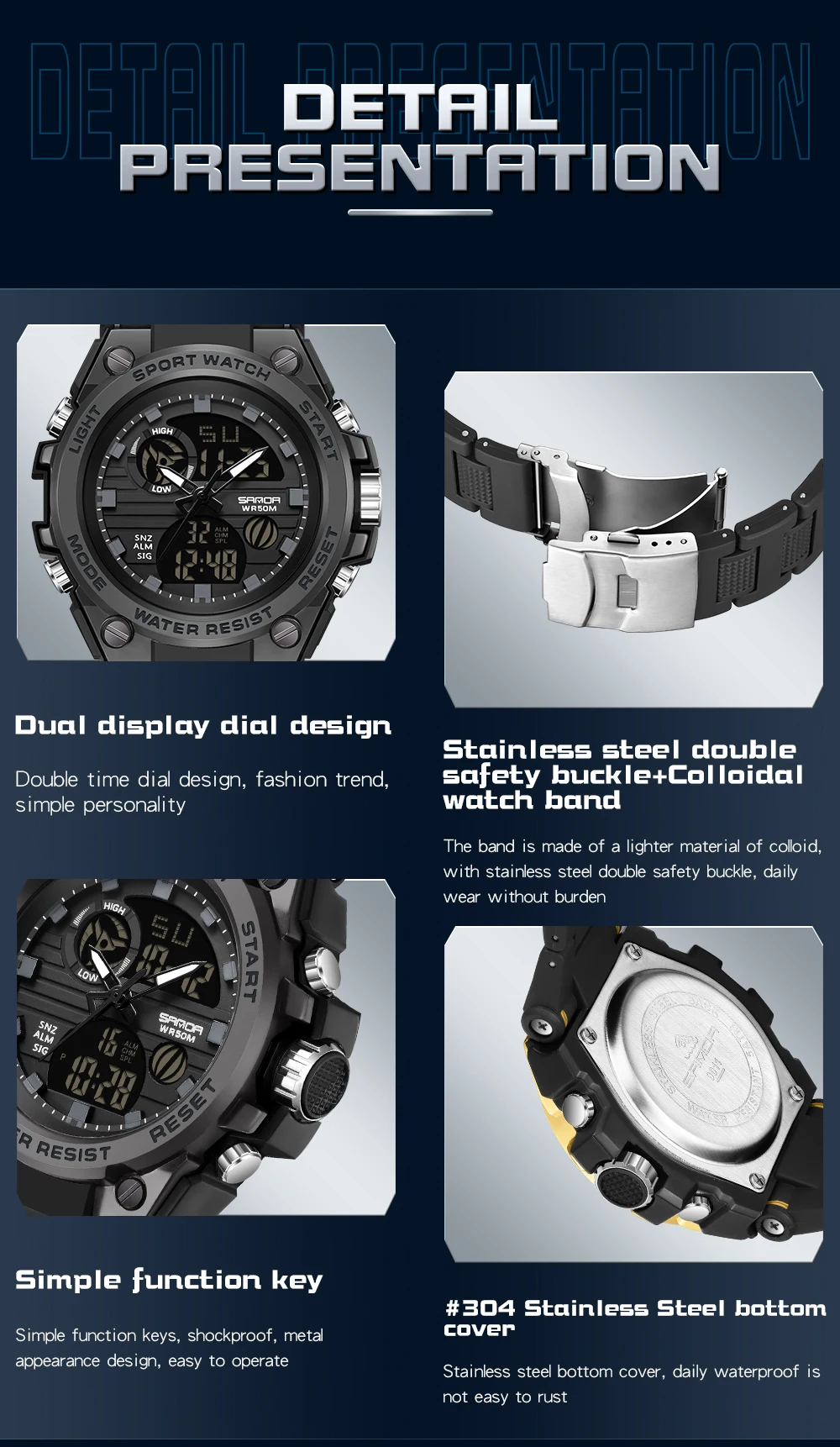 SANDA-Montre de sport militaire pour homme, montre-bracelet à quartz étanche, affichage numérique des touristes, horloge masculine