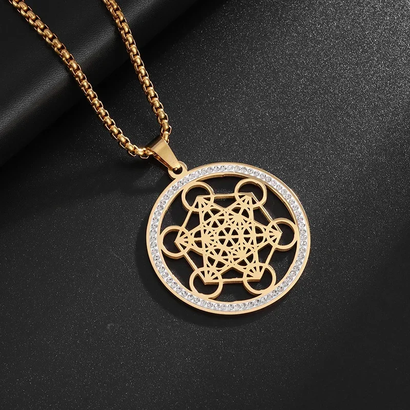 Solomon Flower of Life Chakra Spirituality Stainless Steel Necklace Archangel Hexagram Magic Array Zircon Metatron Pendant