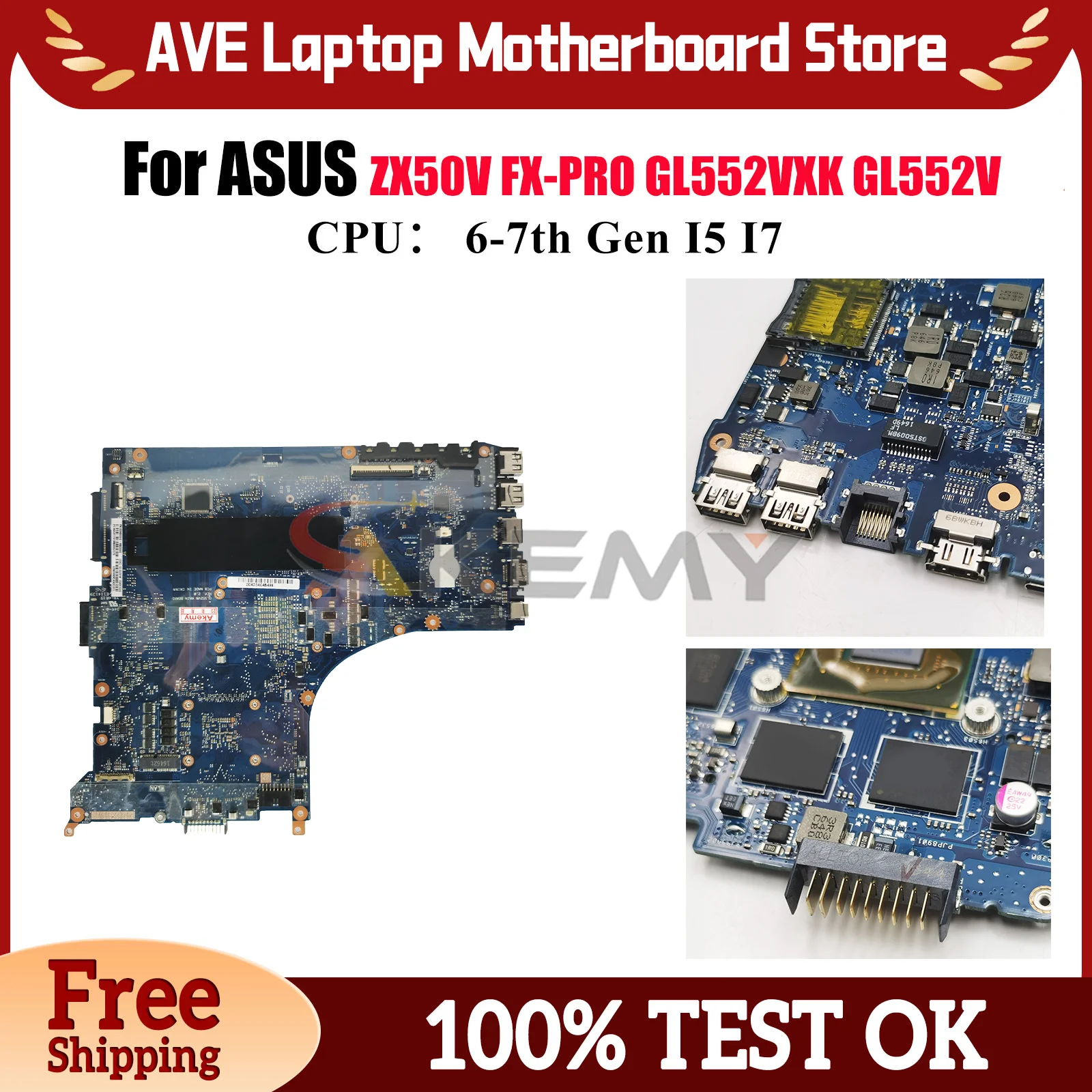 

GL552V Notebook Mainboard For ASUS ROG GL552VW ZX50V GL552VX FX-PRO GL552VXK Laptop Motherboard With I5 I7 CPU 100% tests OK stk
