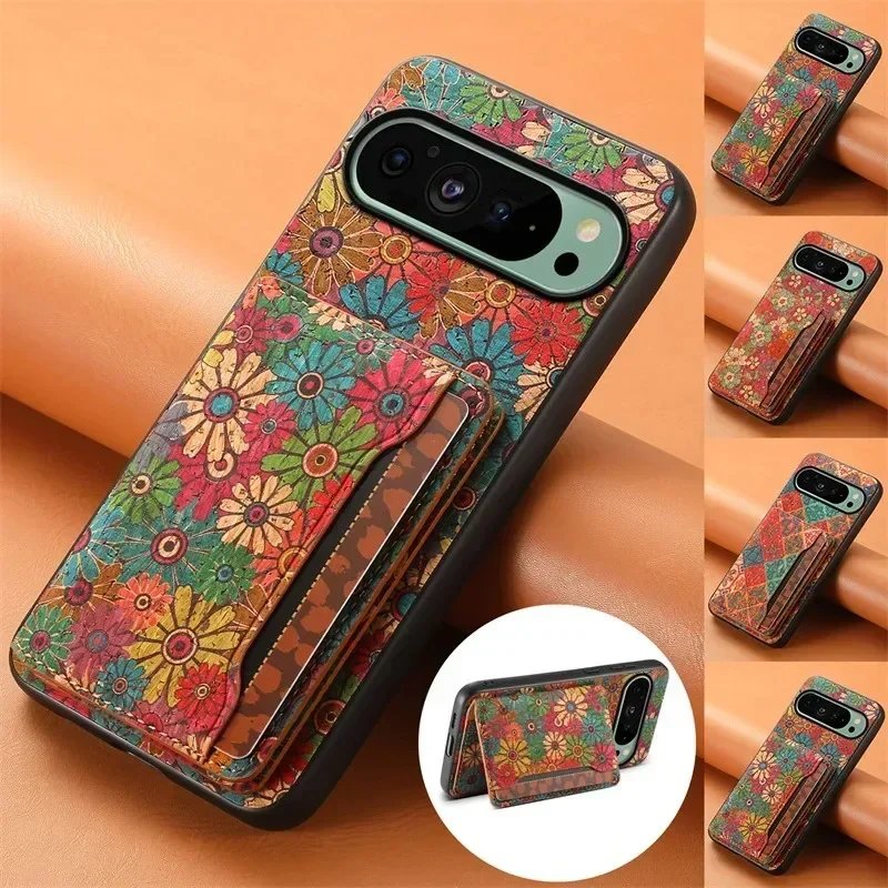 Flower Figure Leather Magnetic Wallet Phone Case For Google Pixel 9 9Pro 8 8A 8Pro 7 7A 7Pro 6 6A 6Pro Card Holder Back Cover