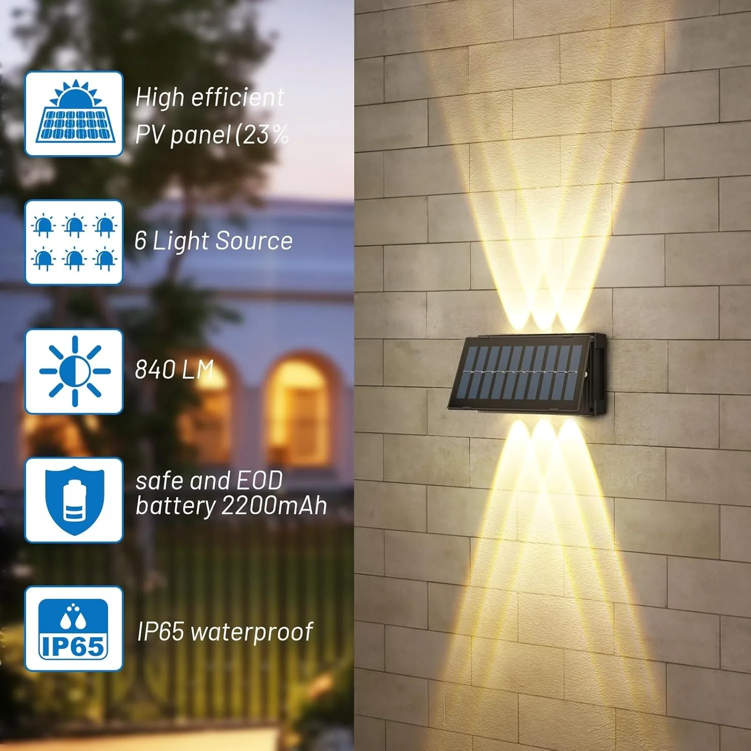 Solar RGB Wall Washer Sconce Light Outdoor IP65 Waterproof LED Up Down Solar Powered Lighting for Patio Courtyard