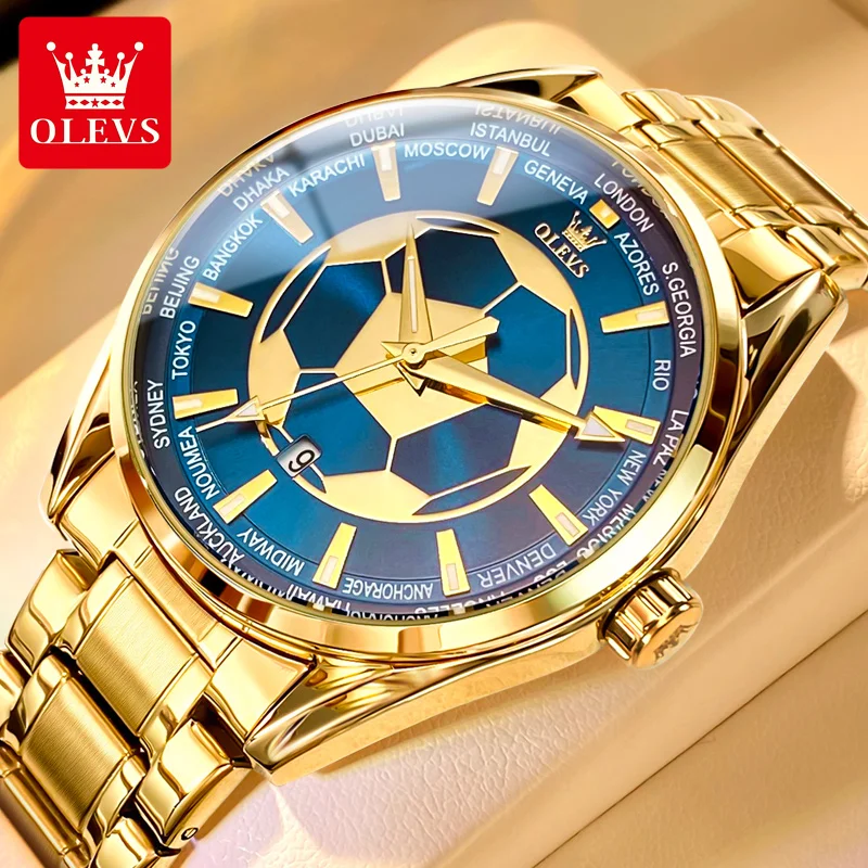 

OLEVS 9949 New Quartz Watch for Men Luxury Football Design Stainless steel Waterproof Luminous Quartz Men's Watch reloj hombro