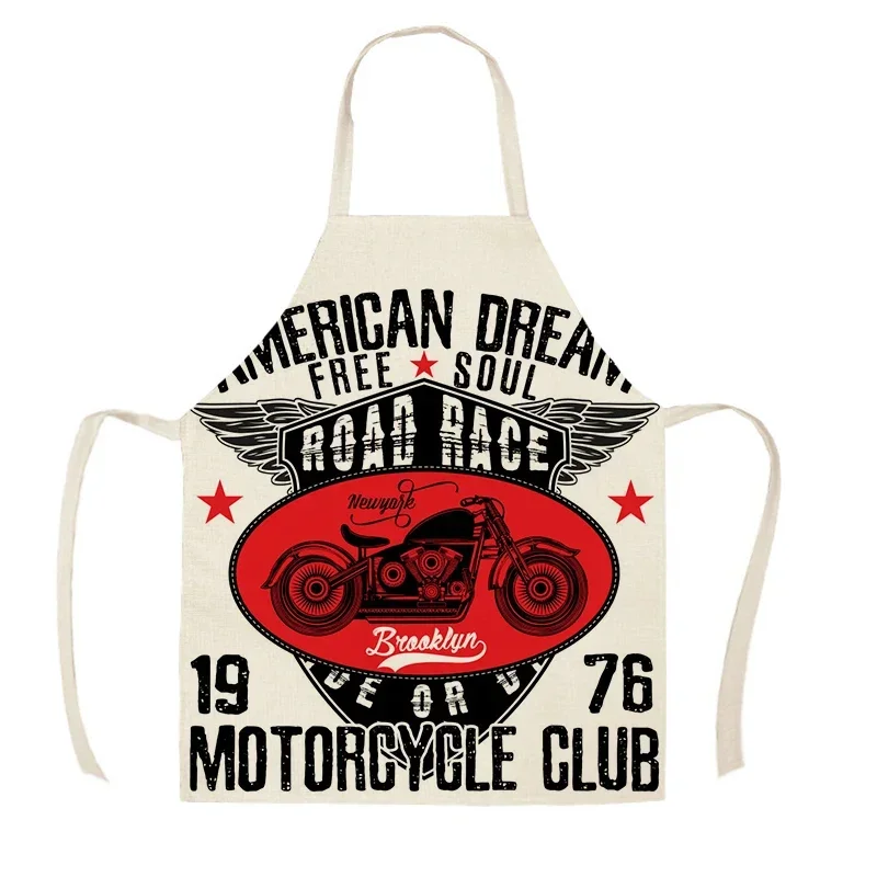 Delantal de cocina con estampado de letras para hombre, Mandil de lino y algodón con póster de motocicleta, herramientas de limpieza del hogar