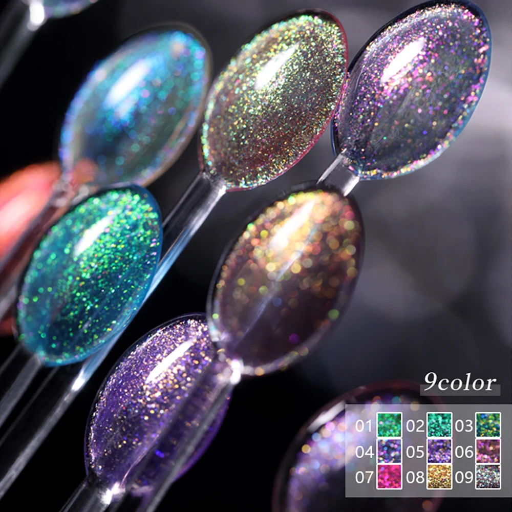 Vendeeni 9 Colors Glitter Broken Diamond Gel Nail Polish Soak Off Reflective Aurora Pearl Crystal Nail Decoration Varnish