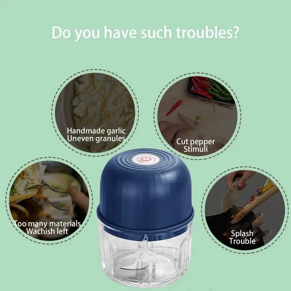 電動ガーリックグラインダー ガーリックマッシャー 260ML ポータブルミートグラインダー オニオングラインダー チリジンジャー野菜チョッパー キッチンブレンダー