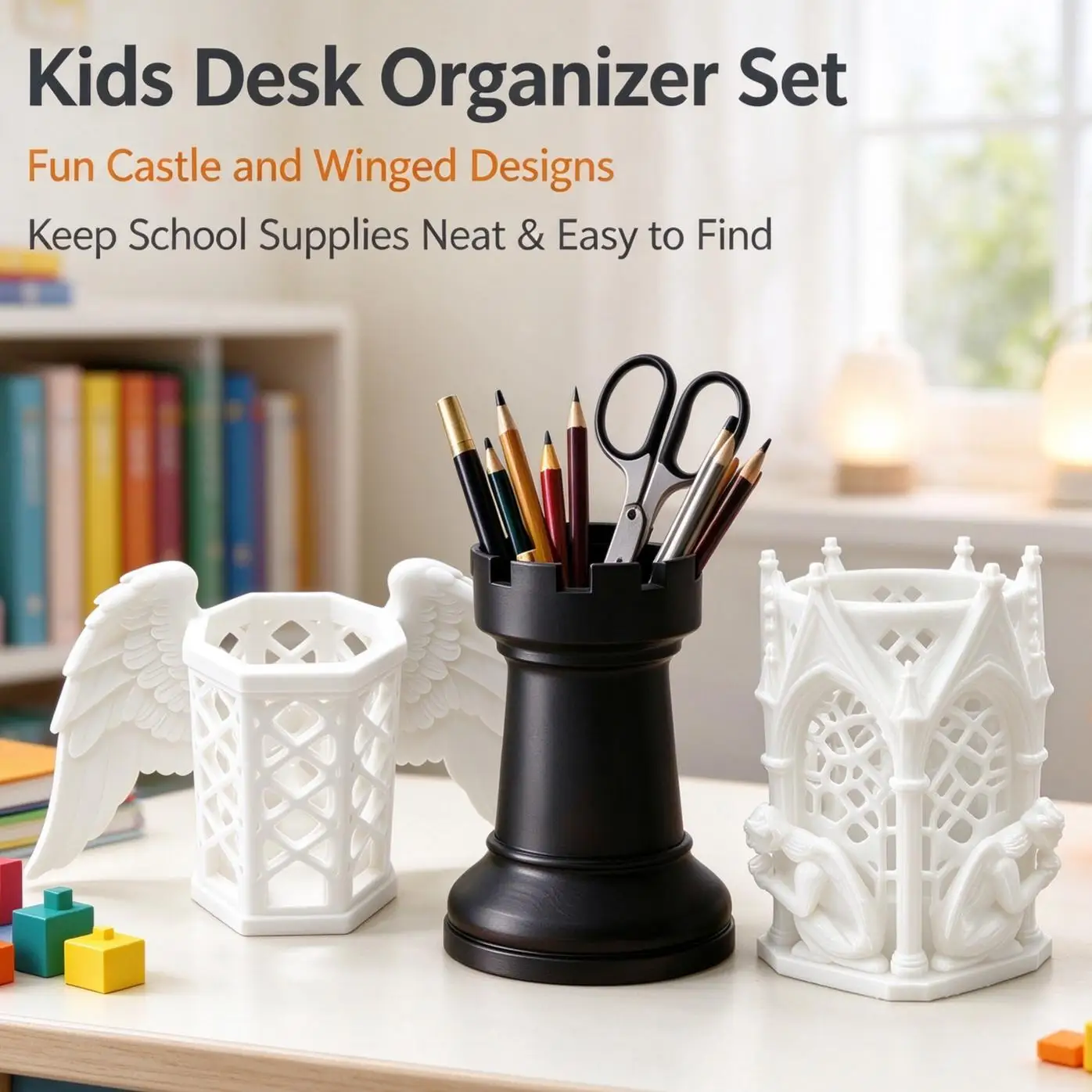 Unique Angel Wing Desktop Organizer Hollow Pen Makeup Brush Holder for Home Office Desk Dorm Room Display