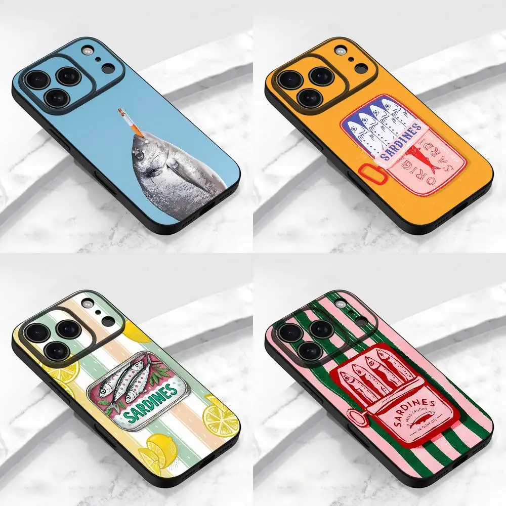 

Fish Funny Sardines Phone Case For iPhone 17,16,15,14,13,12,11,Pro,Max,Plus,E,Air,Mini Protective Black Cover